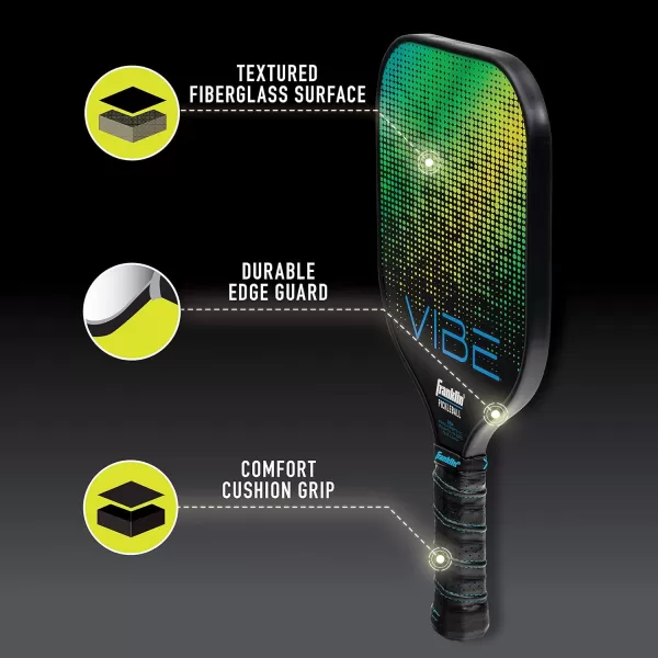 Franklin Sports Pickleball Paddle  Vibe Polypropylene Core Pickleball Racket  Official USA Pickleball USAPA Approved Pickleball Paddle  Lightweight Pro Racket  Green  13mm Thick CoreVibe Dot