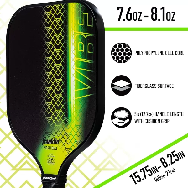 Franklin Sports Pickleball Paddle  Vibe Polypropylene Core Pickleball Racket  Official USA Pickleball USAPA Approved Pickleball Paddle  Lightweight Pro Racket  Green  13mm Thick CoreVibe Stripe
