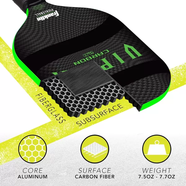 Franklin Sports Pickleball Paddle  Viper Carbon Fiber Core Pickleball Paddle  USA Pickleball USAPA Approved Paddle  13mm Carbon Fiber CoreGreen