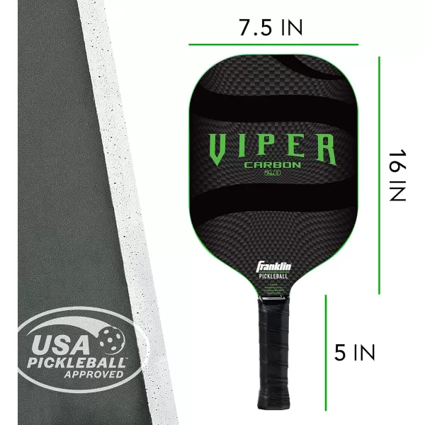 Franklin Sports Pickleball Paddle  Viper Carbon Fiber Core Pickleball Paddle  USA Pickleball USAPA Approved Paddle  13mm Carbon Fiber CoreGreen