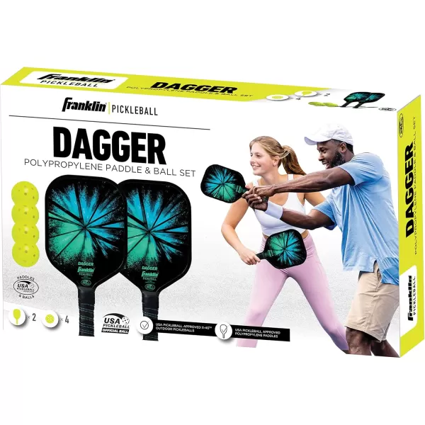 Franklin Sports Pickleball Paddle and Ball Set  2 Dagger Fiberglass Pickleball Rackets  4 X40 Pickleballs  USA Pickleball USAPA Approved  2 Player Pickleball Paddles  Balls Set