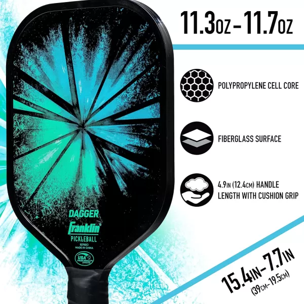Franklin Sports Pickleball Paddle and Ball Set  2 Dagger Fiberglass Pickleball Rackets  4 X40 Pickleballs  USA Pickleball USAPA Approved  2 Player Pickleball Paddles  Balls Set