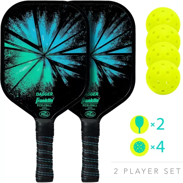 Franklin Sports Pickleball Paddle and Ball Set  2 Dagger Fiberglass Pickleball Rackets  4 X40 Pickleballs  USA Pickleball USAPA Approved  2 Player Pickleball Paddles  Balls Set