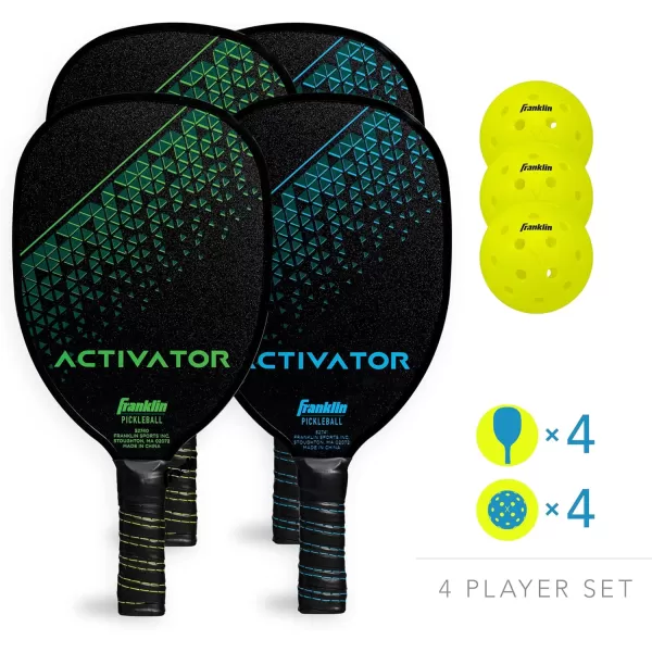Franklin Sports Pickleball Paddle and Ball Set  Wooden Pickleball Rackets  Pickleballs  Activator  USA Pickleball USAPA Approved4 Player Set  BlueGreen