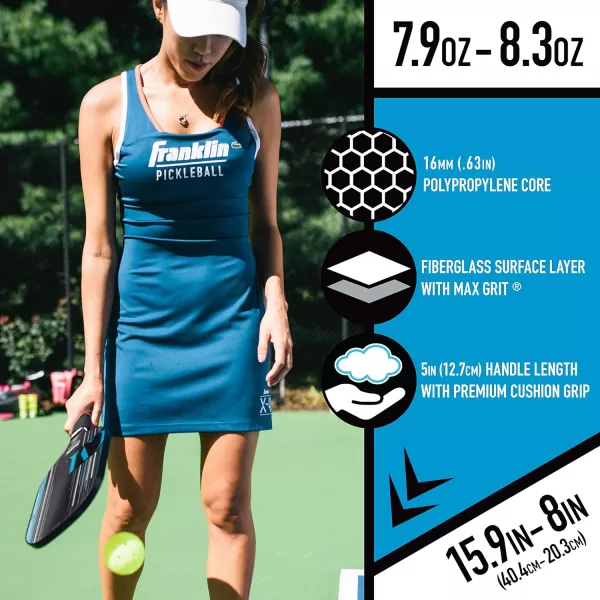 Franklin Sports Pro Pickleball Paddles  Christine McGrath Pro Player Tournament Pickleball Paddles  Polypropylene Paddle with Max Grit Surface  USA Pickleball USAPA Approved  13mm  16mm CoresBlue