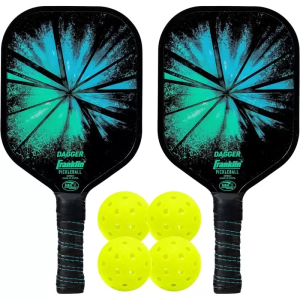 Franklin Sports Pickleball Paddle and Ball Set  2 Dagger Fiberglass Pickleball Rackets  4 X40 Pickleballs  USA Pickleball USAPA Approved  2 Player Pickleball Paddles  Balls Set