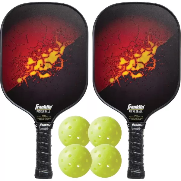Franklin Sports Pickleball Paddle and Ball Set  2 Fiberglass Pickleball Rackets  4 X40 Pickleballs  USA Pickleball USAPA Approved RedYellow