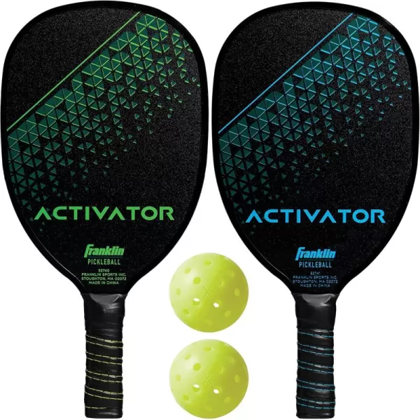 Franklin Sports Pickleball Paddle and Ball Set  Wooden Pickleball Rackets  Pickleballs  Activator  USA Pickleball USAPA Approved2 Player Set BlueGreen