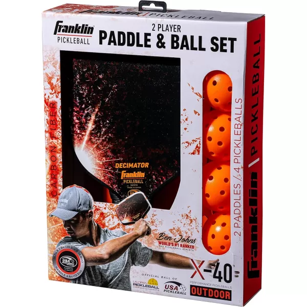 Franklin Pickleball 2 Player Carbon Fiber Paddle and X40 Pickleball Set  2 Carbon Fiber Paddles  4 X40 Balls  USA Pickleball ApprovedOrange