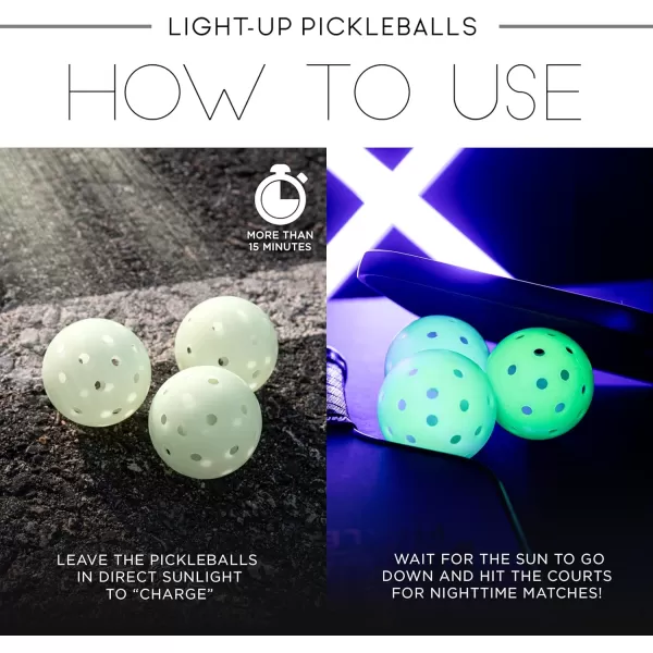 Franklin Sports Glow in The Dark Outdoor Pickleballs  Light Up Pickleball Balls for Nighttime Pickleball  Glow in The Dark Green Pickleball Balls  Charge in Indoor Light  SunlightGlow in the dark
