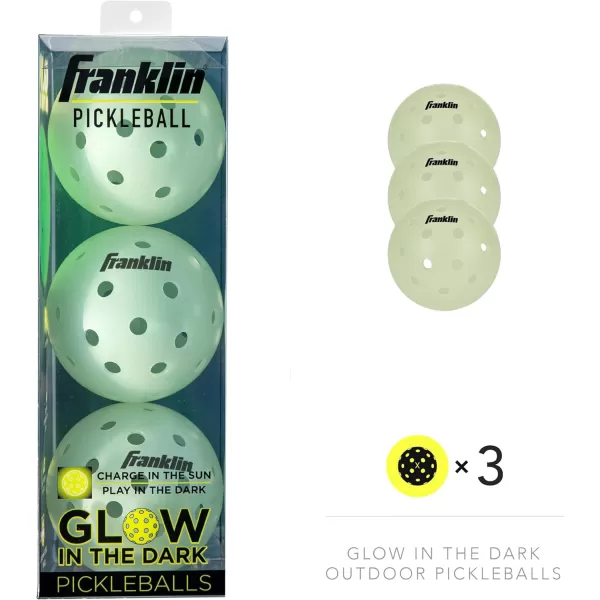 Franklin Sports Glow in The Dark Outdoor Pickleballs  Light Up Pickleball Balls for Nighttime Pickleball  Glow in The Dark Green Pickleball Balls  Charge in Indoor Light  SunlightGlow in the dark