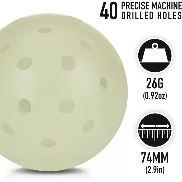 Franklin Sports Glow in The Dark Outdoor Pickleballs  Light Up Pickleball Balls for Nighttime Pickleball  Glow in The Dark Green Pickleball Balls  Charge in Indoor Light  SunlightGlow in the dark