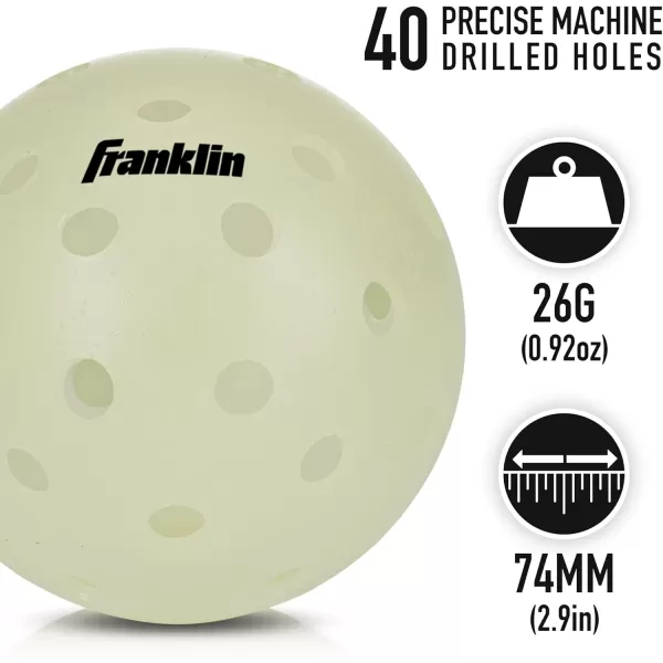 Franklin Sports Glow in The Dark Outdoor Pickleballs  Light Up Pickleball Balls for Nighttime Pickleball  Glow in The Dark Green Pickleball Balls  Charge in Indoor Light  SunlightGlow in the dark
