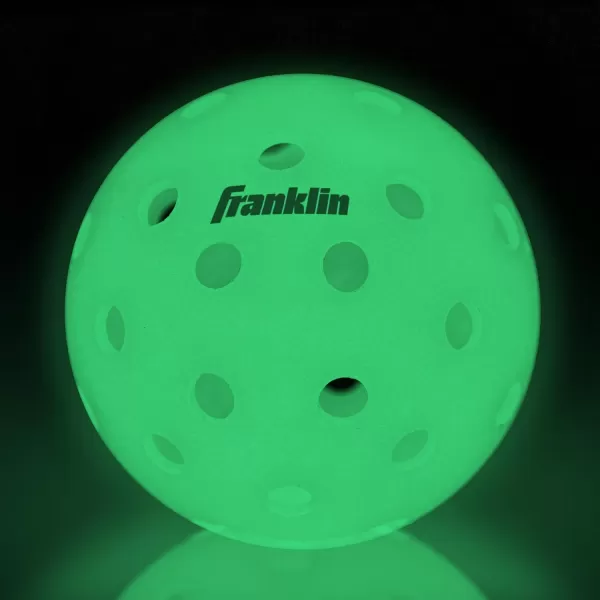 Franklin Sports Glow in The Dark Outdoor Pickleballs  Light Up Pickleball Balls for Nighttime Pickleball  Glow in The Dark Green Pickleball Balls  Charge in Indoor Light  SunlightGlow in the dark