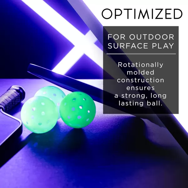 Franklin Sports Glow in The Dark Outdoor Pickleballs  Light Up Pickleball Balls for Nighttime Pickleball  Glow in The Dark Green Pickleball Balls  Charge in Indoor Light  SunlightGlow in the dark