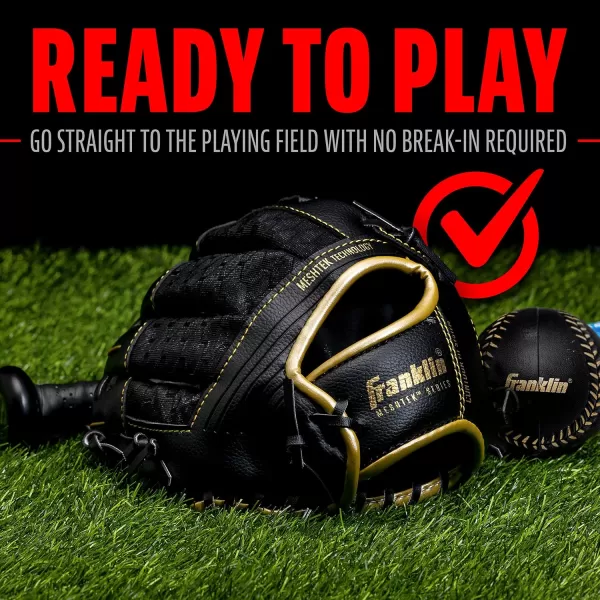 Franklin Sports Kids Baseball Glove  Ball Sets  Meshtek Youth Teeball Gloves for Kids  Toddlers  Left  Right Hand Throw Mitts  Glove Sets with Foam Balls  Boys  Girls Gloves  95quot InchBlackGold