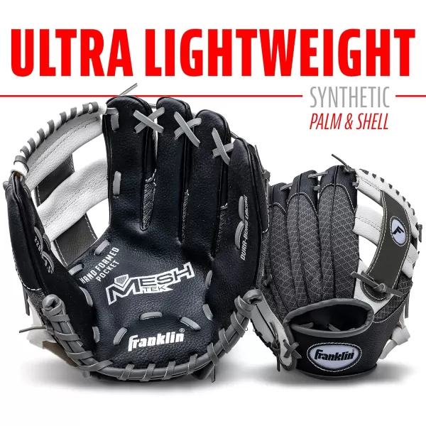 Franklin Sports Kids Baseball Glove  Ball Sets  Meshtek Youth Teeball Gloves for Kids  Toddlers  Left  Right Hand Throw Mitts  Glove Sets with Foam Balls  Boys  Girls Gloves  95quot InchBlackGraphiteWhite