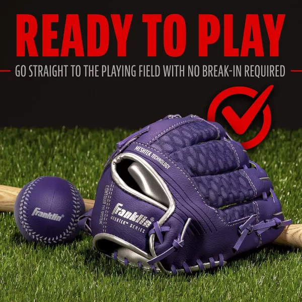 Franklin Sports Kids Baseball Glove  Ball Sets  Meshtek Youth Teeball Gloves for Kids  Toddlers  Left  Right Hand Throw Mitts  Glove Sets with Foam Balls  Boys  Girls Gloves  95quot InchPurpleChrome