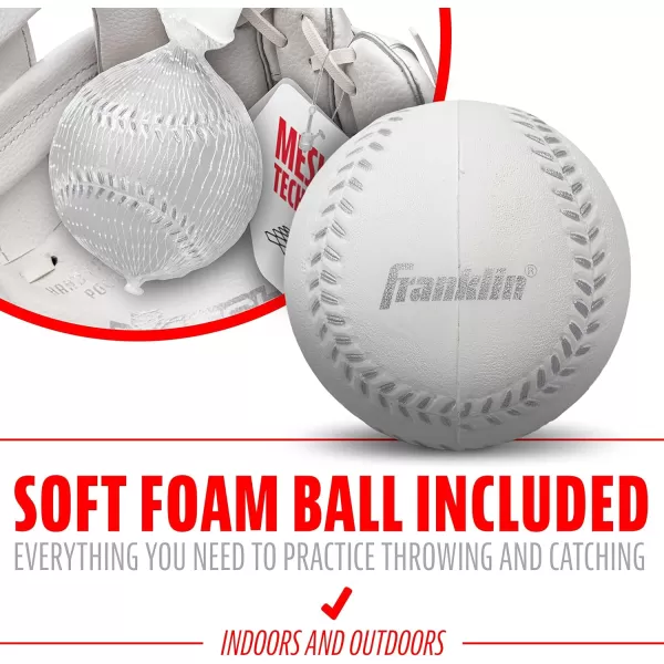 Franklin Sports Kids Baseball Glove  Ball Sets  Meshtek Youth Teeball Gloves for Kids  Toddlers  Left  Right Hand Throw Mitts  Glove Sets with Foam Balls  Boys  Girls Gloves  95quot InchWhite