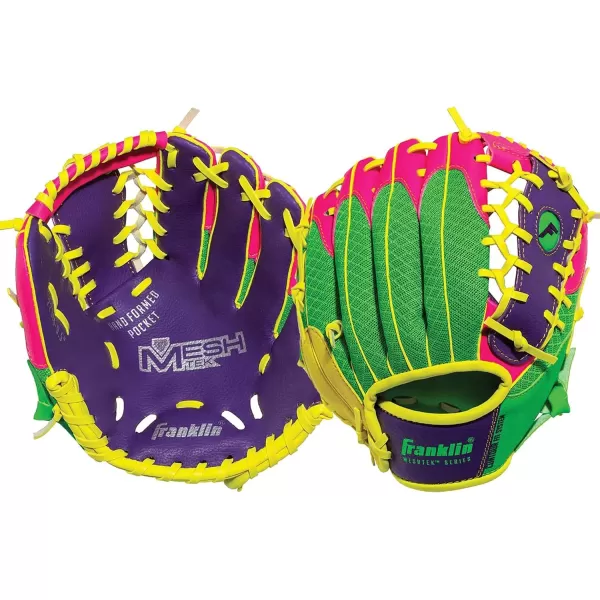 Franklin Sports Kids Baseball Glove  Ball Sets  Meshtek Youth Teeball Gloves for Kids  Toddlers  Left  Right Hand Throw Mitts  Glove Sets with Foam Balls  Boys  Girls Gloves  95quot InchPurplePinkYellow