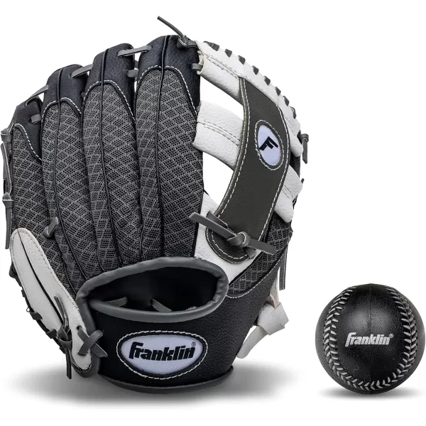 Franklin Sports Kids Baseball Glove  Ball Sets  Meshtek Youth Teeball Gloves for Kids  Toddlers  Left  Right Hand Throw Mitts  Glove Sets with Foam Balls  Boys  Girls Gloves  95quot InchBlackGraphiteWhite