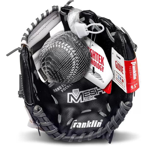 Franklin Sports Kids Baseball Glove  Ball Sets  Meshtek Youth Teeball Gloves for Kids  Toddlers  Left  Right Hand Throw Mitts  Glove Sets with Foam Balls  Boys  Girls Gloves  95quot InchBlackGraphiteWhite