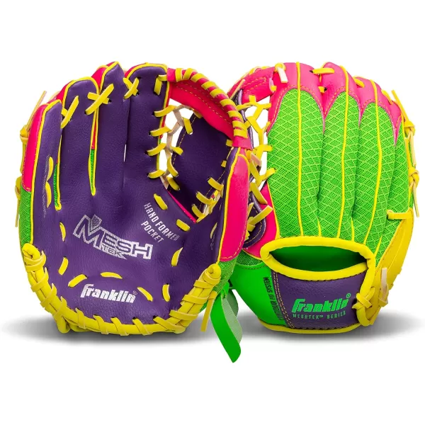 Franklin Sports Kids Baseball Glove  Ball Sets  Meshtek Youth Teeball Gloves for Kids  Toddlers  Left  Right Hand Throw Mitts  Glove Sets with Foam Balls  Boys  Girls Gloves  95quot InchPurplePinkYellow