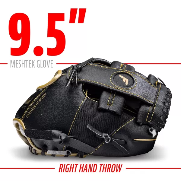 Franklin Sports Kids Baseball Glove  Ball Sets  Meshtek Youth Teeball Gloves for Kids  Toddlers  Left  Right Hand Throw Mitts  Glove Sets with Foam Balls  Boys  Girls Gloves  95quot InchBlackGold