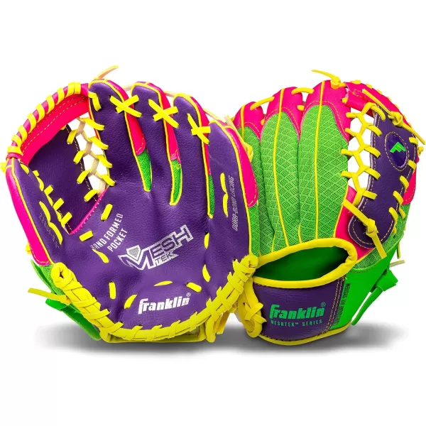 Franklin Sports Kids Baseball Glove  Ball Sets  Meshtek Youth Teeball Gloves for Kids  Toddlers  Left  Right Hand Throw Mitts  Glove Sets with Foam Balls  Boys  Girls Gloves  95quot InchPurplePinkYellow
