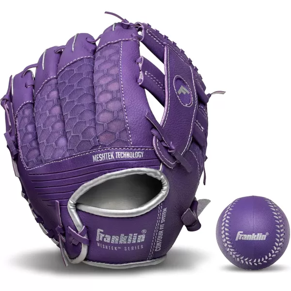Franklin Sports Kids Baseball Glove  Ball Sets  Meshtek Youth Teeball Gloves for Kids  Toddlers  Left  Right Hand Throw Mitts  Glove Sets with Foam Balls  Boys  Girls Gloves  95quot InchPurpleChrome