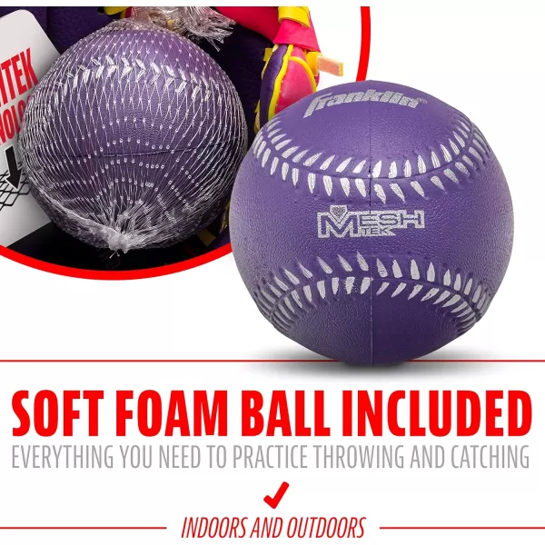Franklin Sports Kids Baseball Glove  Ball Sets  Meshtek Youth Teeball Gloves for Kids  Toddlers  Left  Right Hand Throw Mitts  Glove Sets with Foam Balls  Boys  Girls Gloves  95quot InchPurplePinkYellow