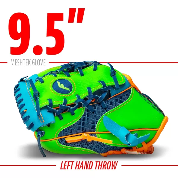 Franklin Sports Kids Baseball Glove  Ball Sets  Meshtek Youth Teeball Gloves for Kids  Toddlers  Left  Right Hand Throw Mitts  Glove Sets with Foam Balls  Boys  Girls Gloves  95quot InchNavyLimeOrange
