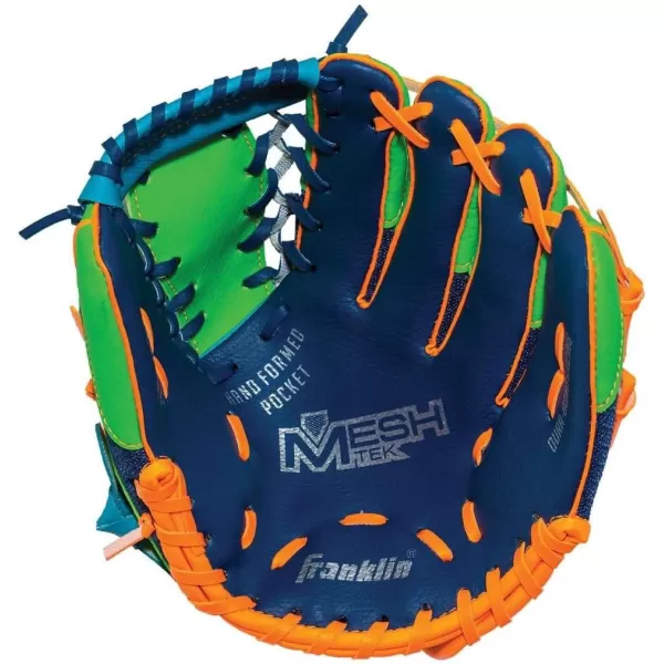 Franklin Sports Kids Baseball Glove  Ball Sets  Meshtek Youth Teeball Gloves for Kids  Toddlers  Left  Right Hand Throw Mitts  Glove Sets with Foam Balls  Boys  Girls Gloves  95quot InchNavyLimeOrange