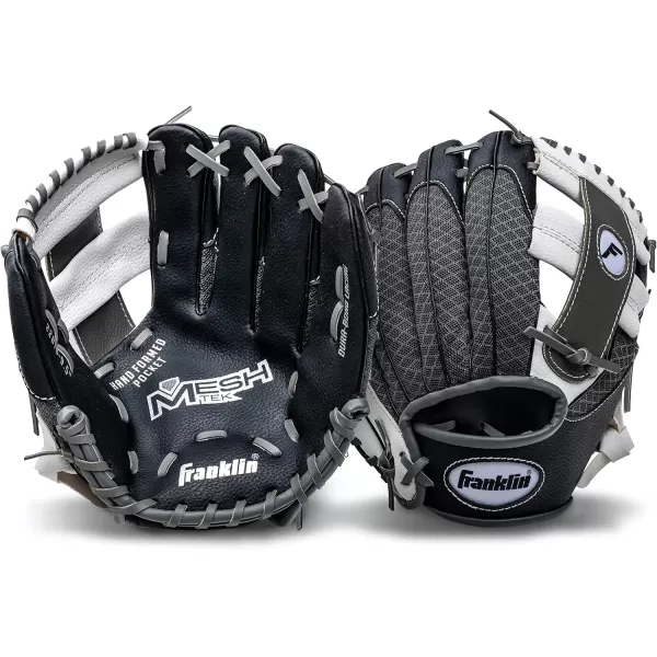 Franklin Sports Kids Baseball Glove  Ball Sets  Meshtek Youth Teeball Gloves for Kids  Toddlers  Left  Right Hand Throw Mitts  Glove Sets with Foam Balls  Boys  Girls Gloves  95quot InchBlackGraphiteWhite