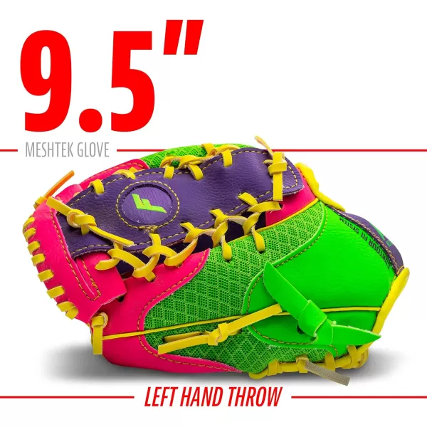 Franklin Sports Kids Baseball Glove  Ball Sets  Meshtek Youth Teeball Gloves for Kids  Toddlers  Left  Right Hand Throw Mitts  Glove Sets with Foam Balls  Boys  Girls Gloves  95quot InchPurplePinkYellow