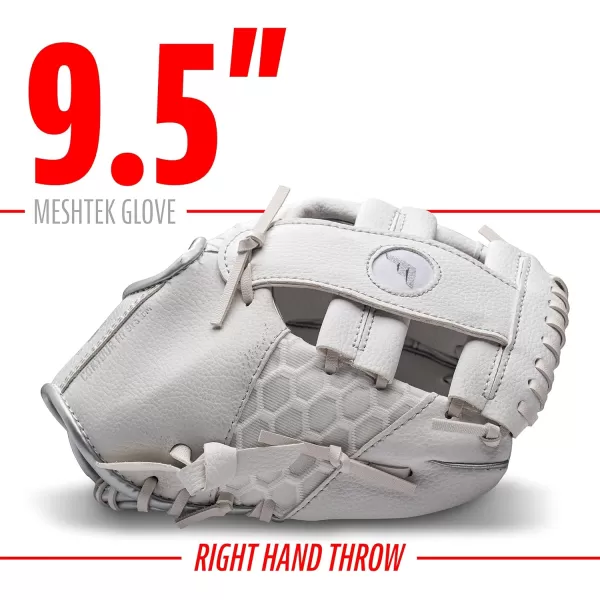 Franklin Sports Kids Baseball Glove  Ball Sets  Meshtek Youth Teeball Gloves for Kids  Toddlers  Left  Right Hand Throw Mitts  Glove Sets with Foam Balls  Boys  Girls Gloves  95quot InchWhite