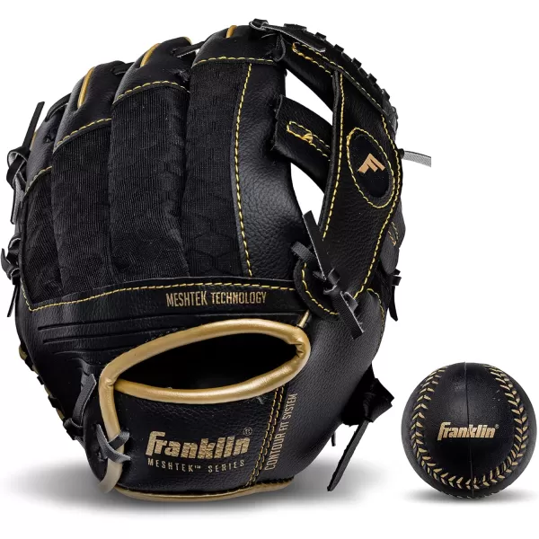 Franklin Sports Kids Baseball Glove  Ball Sets  Meshtek Youth Teeball Gloves for Kids  Toddlers  Left  Right Hand Throw Mitts  Glove Sets with Foam Balls  Boys  Girls Gloves  95quot InchBlackGold