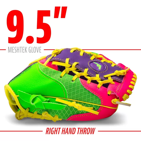 Franklin Sports Kids Baseball Glove  Ball Sets  Meshtek Youth Teeball Gloves for Kids  Toddlers  Left  Right Hand Throw Mitts  Glove Sets with Foam Balls  Boys  Girls Gloves  95quot InchPurplePinkYellow