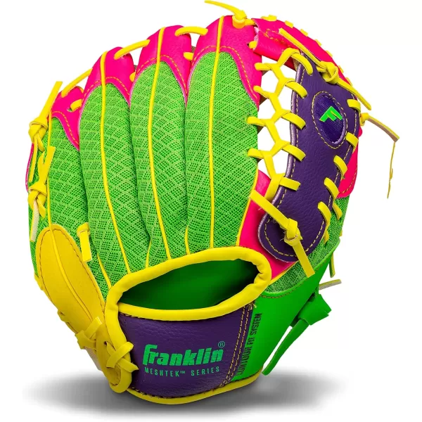Franklin Sports Kids Baseball Glove  Ball Sets  Meshtek Youth Teeball Gloves for Kids  Toddlers  Left  Right Hand Throw Mitts  Glove Sets with Foam Balls  Boys  Girls Gloves  95quot InchPurplePinkYellow