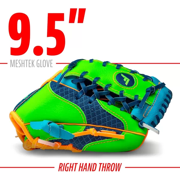 Franklin Sports Kids Baseball Glove  Ball Sets  Meshtek Youth Teeball Gloves for Kids  Toddlers  Left  Right Hand Throw Mitts  Glove Sets with Foam Balls  Boys  Girls Gloves  95quot InchNavyLimeOrange