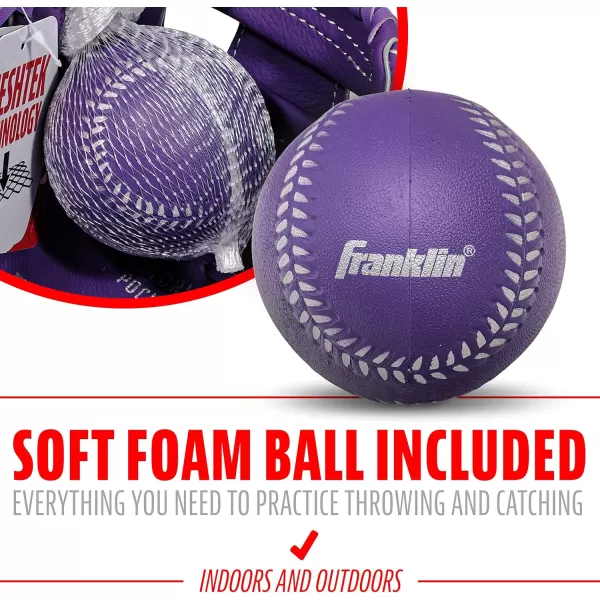 Franklin Sports Kids Baseball Glove  Ball Sets  Meshtek Youth Teeball Gloves for Kids  Toddlers  Left  Right Hand Throw Mitts  Glove Sets with Foam Balls  Boys  Girls Gloves  95quot InchPurpleChrome