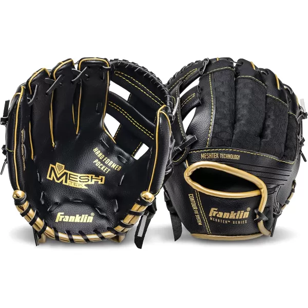 Franklin Sports Kids Baseball Glove  Ball Sets  Meshtek Youth Teeball Gloves for Kids  Toddlers  Left  Right Hand Throw Mitts  Glove Sets with Foam Balls  Boys  Girls Gloves  95quot InchBlackGold