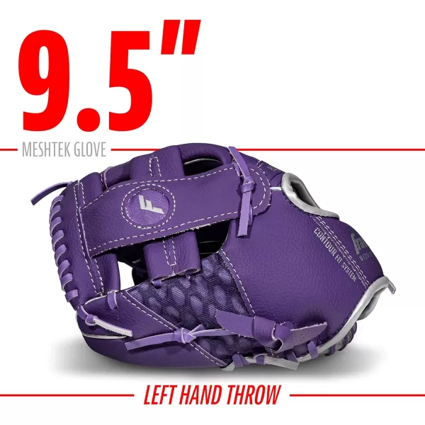 Franklin Sports Kids Baseball Glove  Ball Sets  Meshtek Youth Teeball Gloves for Kids  Toddlers  Left  Right Hand Throw Mitts  Glove Sets with Foam Balls  Boys  Girls Gloves  95quot InchPurpleChrome