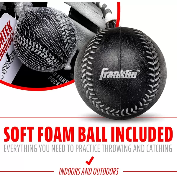 Franklin Sports Kids Baseball Glove  Ball Sets  Meshtek Youth Teeball Gloves for Kids  Toddlers  Left  Right Hand Throw Mitts  Glove Sets with Foam Balls  Boys  Girls Gloves  95quot InchBlackGraphiteWhite