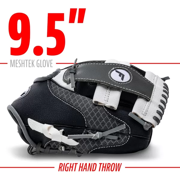 Franklin Sports Kids Baseball Glove  Ball Sets  Meshtek Youth Teeball Gloves for Kids  Toddlers  Left  Right Hand Throw Mitts  Glove Sets with Foam Balls  Boys  Girls Gloves  95quot InchBlackGraphiteWhite