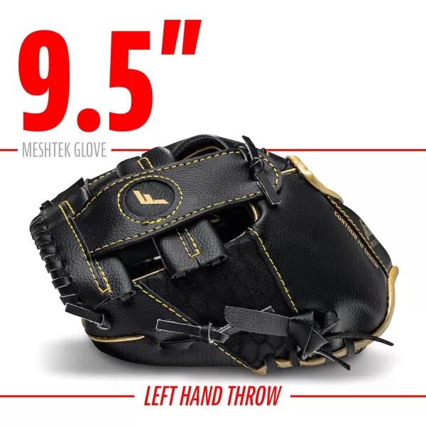 Franklin Sports Kids Baseball Glove  Ball Sets  Meshtek Youth Teeball Gloves for Kids  Toddlers  Left  Right Hand Throw Mitts  Glove Sets with Foam Balls  Boys  Girls Gloves  95quot InchBlackGold