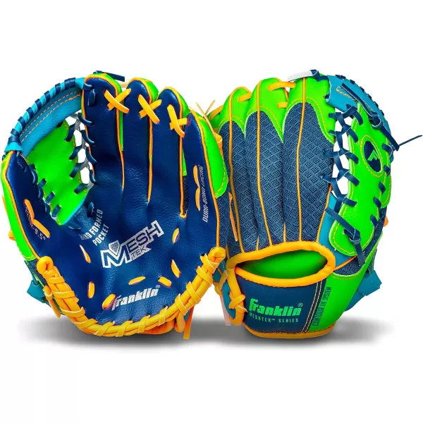 Franklin Sports Kids Baseball Glove  Ball Sets  Meshtek Youth Teeball Gloves for Kids  Toddlers  Left  Right Hand Throw Mitts  Glove Sets with Foam Balls  Boys  Girls Gloves  95quot InchNavyLimeOrange