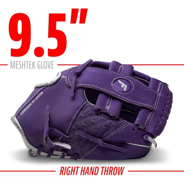 Franklin Sports Kids Baseball Glove  Ball Sets  Meshtek Youth Teeball Gloves for Kids  Toddlers  Left  Right Hand Throw Mitts  Glove Sets with Foam Balls  Boys  Girls Gloves  95quot InchPurpleChrome