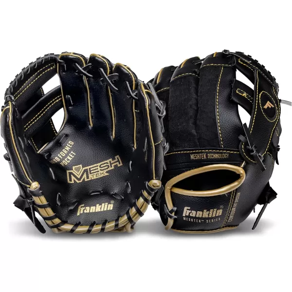 Franklin Sports Kids Baseball Glove  Ball Sets  Meshtek Youth Teeball Gloves for Kids  Toddlers  Left  Right Hand Throw Mitts  Glove Sets with Foam Balls  Boys  Girls Gloves  95quot InchBlackGold