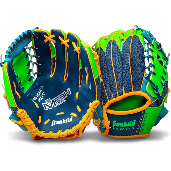Franklin Sports Kids Baseball Glove  Ball Sets  Meshtek Youth Teeball Gloves for Kids  Toddlers  Left  Right Hand Throw Mitts  Glove Sets with Foam Balls  Boys  Girls Gloves  95quot InchNavyLimeOrange